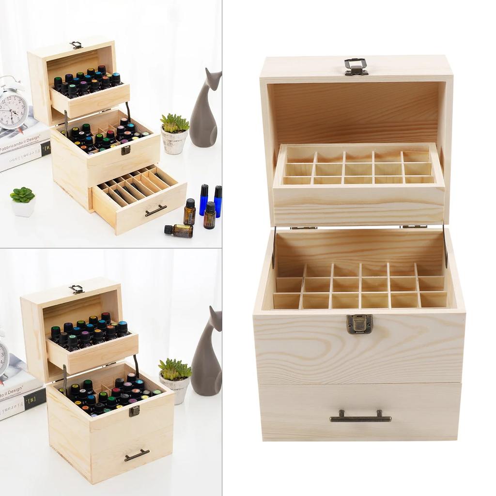 Wood Storage Box for Essential Oils, 59-Slot Storage Case Box