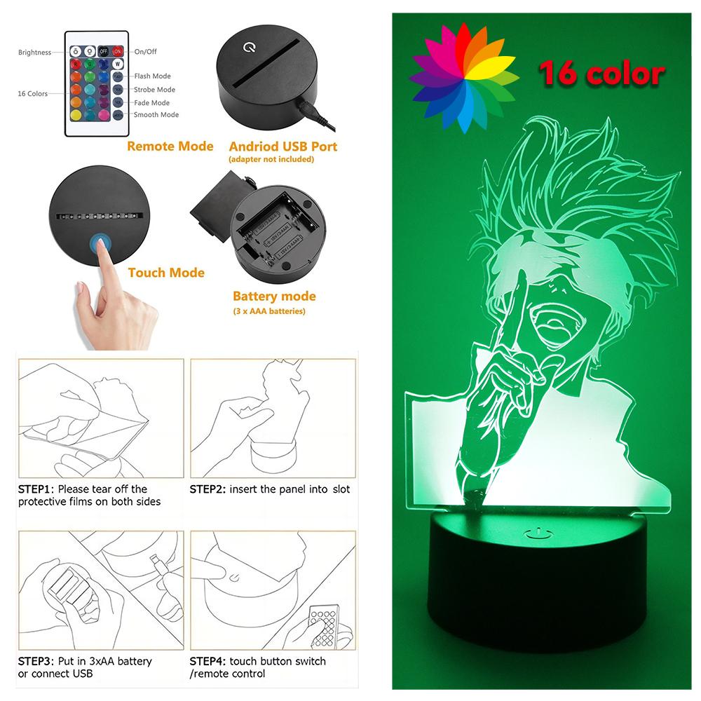 Action Figures Jujutsu Kaisen Gojo Satoru Anime Led Lights Decoration  Night Light Rgb Lampara Para Recamara Cool Stuff for Room