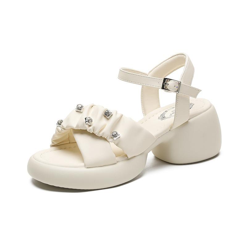 Sandals women's summer new fashion rhinestone small retro beach platform non-slip high heels