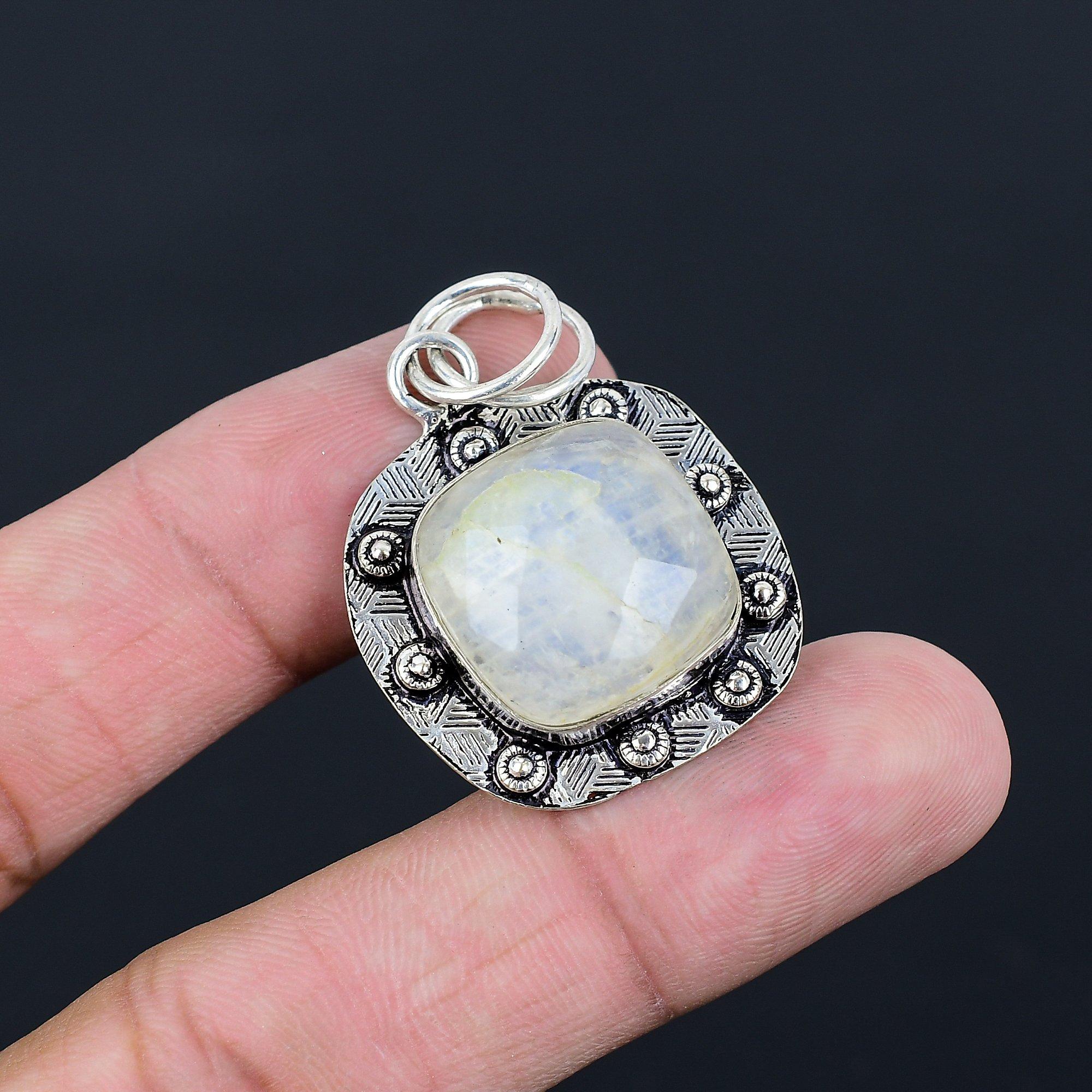 Распродажа ко Дню дочерей Радужный лунный камень 925 проба серебра Оправа Кулон для жены Ювелирное изделие