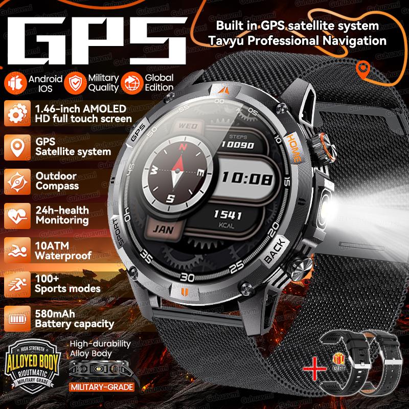 2026 New Adult Outdoor GPS Sport Smart Watch Altimeter Barometer 10ATM Waterproof 580mAh Battery Bluetooth Call Men AMOLED Smartwatch