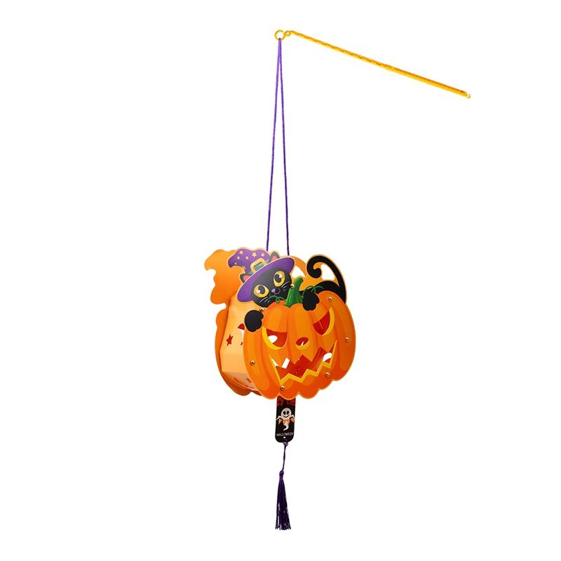 LED Halloween Pumpkin Lantern Decoration Children Diy Material Kit Hanging Paper Honeycomb Glowing Lantern Festival Decor