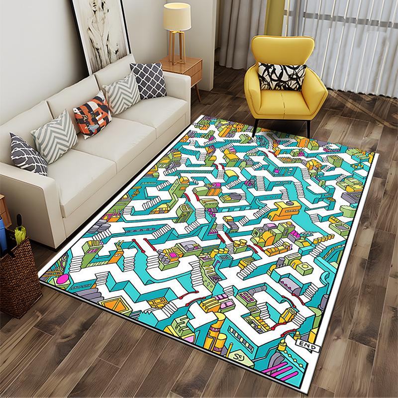 Colorful Maze Pattern Rug for Home Decoration Suitable for use as an anti-slip game mat for living room and bedroom sofas