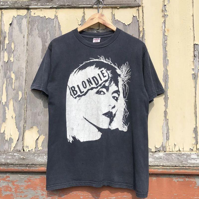 

Vintage 90s Sunfaded Blondie Black Unisex Heaven Cotton T-Shirt High Quality Summer Premium Upper Harajuku 4XL
