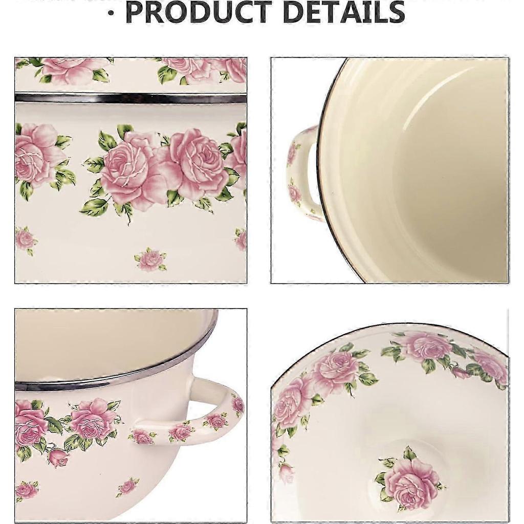 3QT Retro Blumen Emaille Kochtopf - Induktionsgeeignet, Spülmaschinenfest, Perfekt für Suppen, Eintöpfe & Geschenke