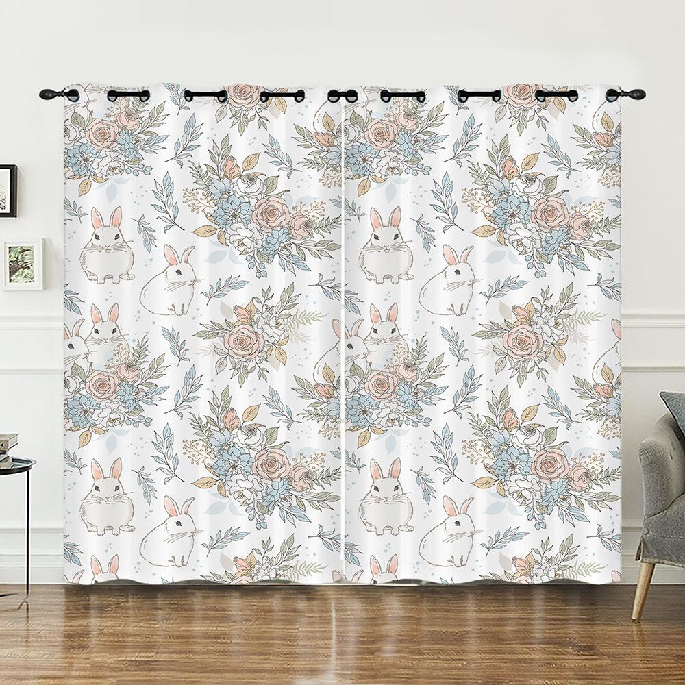 Curtain Animal Rabbit Illustration Curtain Digital Printing Blackout Curtain No Punching
