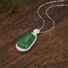 S925 Sterling Silver Inlaid Natural Chalcedony Ping An Plaque Necklace, Luxury National Style Jade Pendant Clavicle Chain for Women