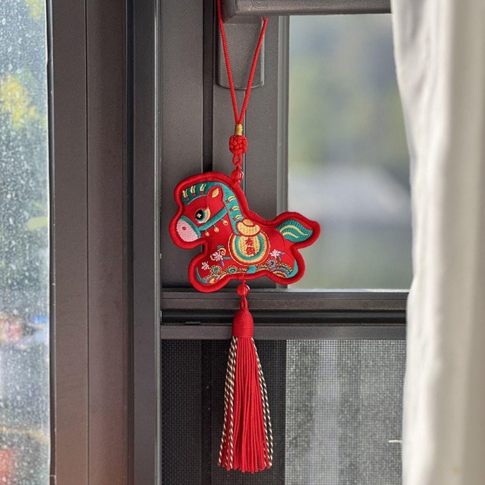Handgjord Hästpåse Broderi Traditionell Design Hästformad Prydnad Kinesisk Stil Tofsar Doftpåse Bilhänge