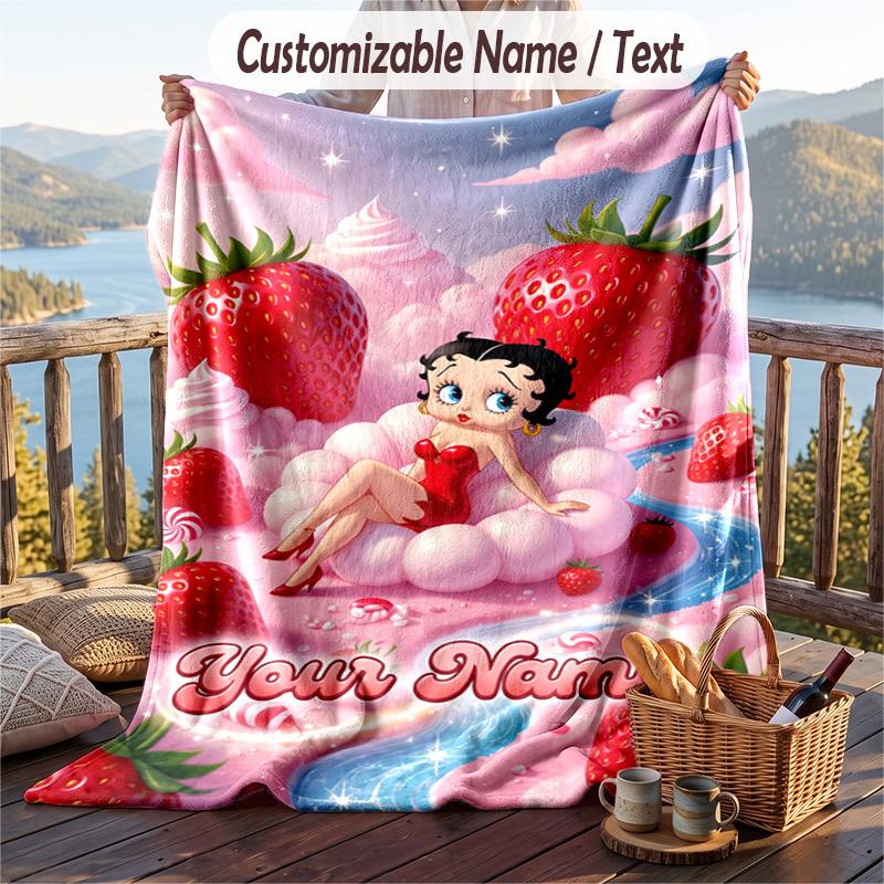 Custom Text Flannel Throw Blanket, Lightweight Cozy Bed Sofa BlanketBetty Boop