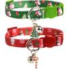 Christmas Cat Collar Breakaway with Bell 2 Pack Nylon Adjustable Kitten Collars
