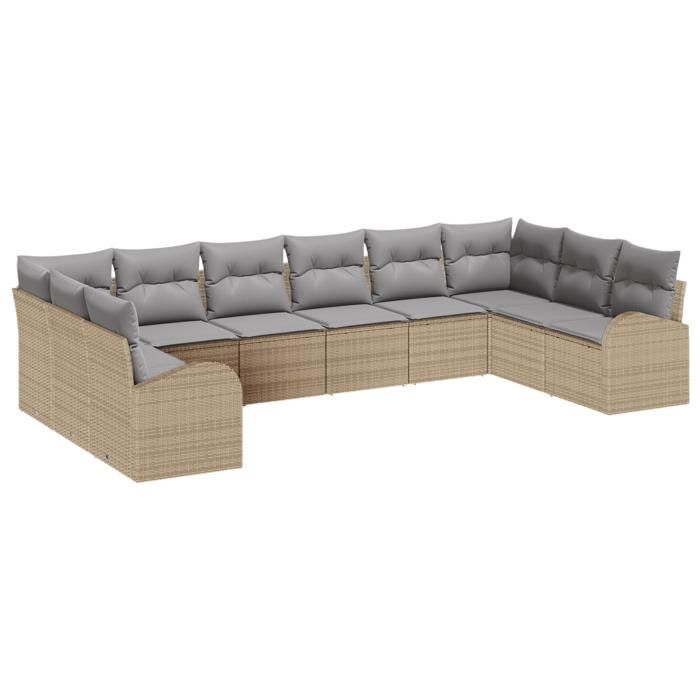 Ensemble de canapé de jardin 10 pièces avec coussins beige poly rattan, Canapé de jardin 2 places avec rangement et coussins 3354889