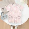 Kids Casual Short Sleeve Top and Shorts Set Animal Print Two Piece Outfit Comfortable Lightweight Soft Fabric Summer Wear