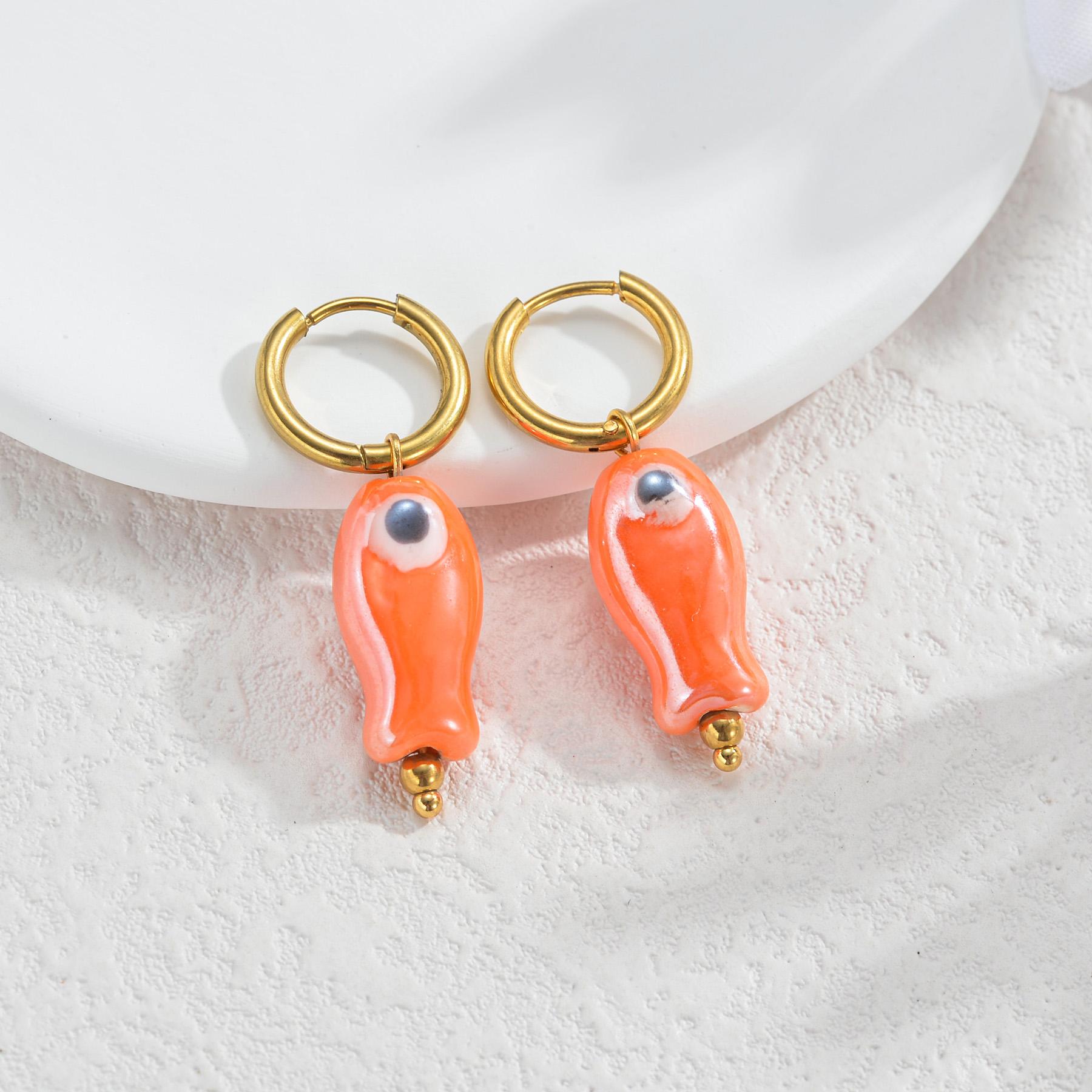 

Atoztide Trendy Multiple Style Cherry Earring for Women Stainless Steel Ceramics Starfish Fish Pendant Drop Earring Jewelry Gift