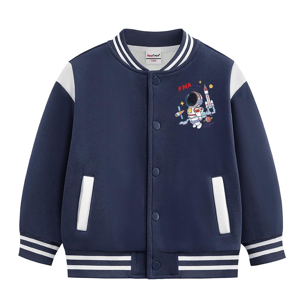 Boys' Seasonal Baseball Jacket 2026: Velvet Lined, Thick, Casual Top for Kids