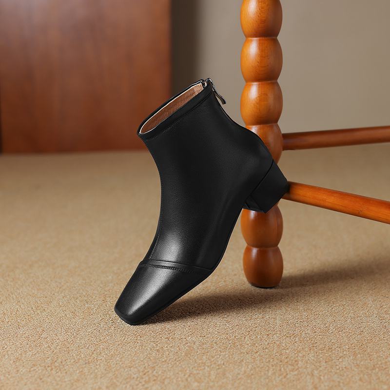 Krazing Pot Kuhleder Winter Dicke Mittelhohe Absätze Chelsea Boots Basic Design Damen Slipper Größe 43 Streetwear Stiefeletten