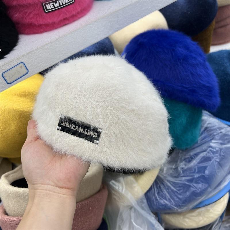 

Модная книга кроличий мех кепка вперед женская зимняя универсальная ретро кепка задом наперед M（56-58cm） бежевый