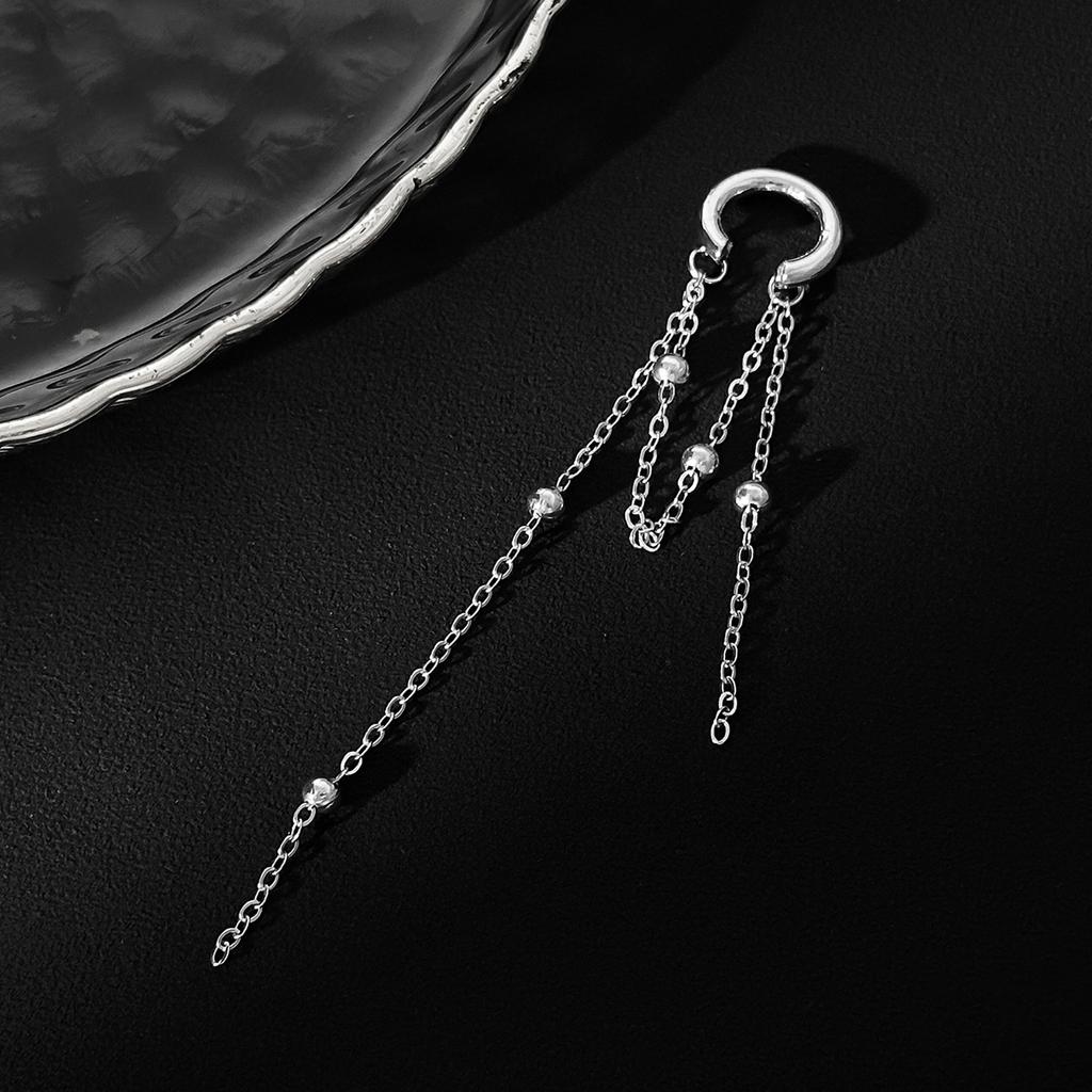 Vintage Metal Bead Tassel Ear Clip for Women Fashion Imitation Pearl Long Tassel Chain No Ear Holes Earbone Clip Jewelry Gifts