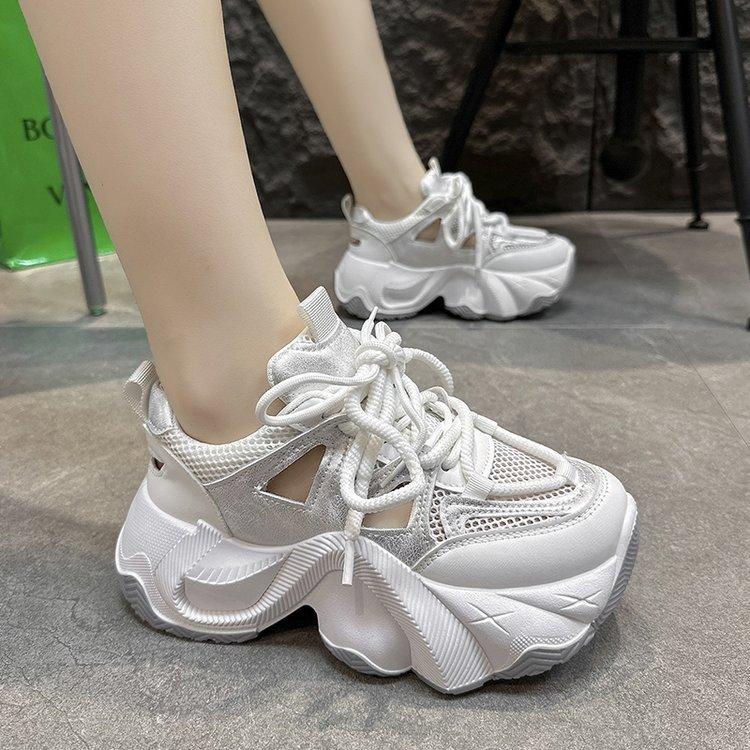 

Autumn muffin shoes women s shoes new thicksoled heightening hollow breathable mesh casual shoes women 34 серебряный