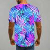 Women Short Sleeve Crew Neck T Shirt Black White Silvery Tropical Palm Leaf All Over Print Top