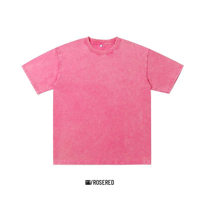 250G Pure Cotton Distressed Short Sleeve Tee, American Retro Style, Teen White Ink DTG Print, Washed Look