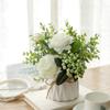 Artificial Flowers with Small Ceramic Vase Faux Roses Plants Eucalyptus Leaves Berries Flower Arrangements Decorations for Home