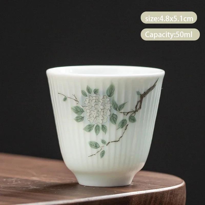 1 Pcs Chinese Handmade Ceramic Teacup Exquisite Hand-painted Flowers Tea Bowl Meditation Cup Porcelain Tea Set Master Cup