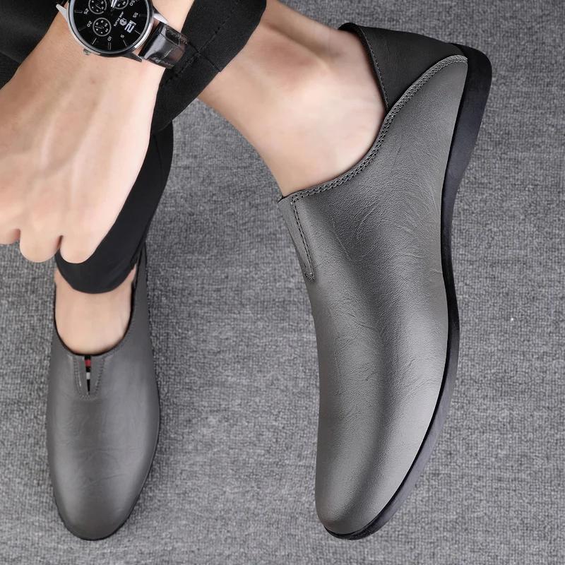 Round Toe Italian Casual Cow Leather Loafers Dress Shoes for Man Gents Genuine Leather Handmade Dress Men's Office Shoes