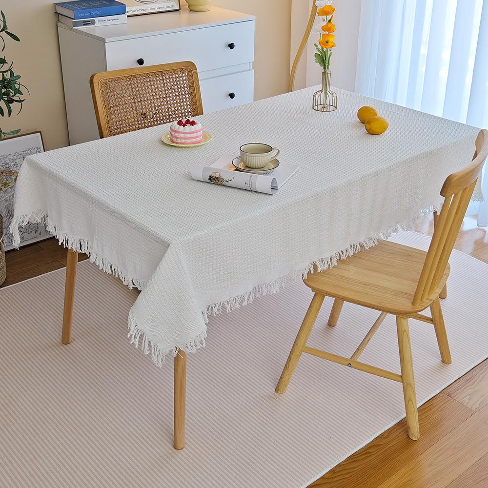 Waffel-Tischdecke Baumwollgarn gefranst kleine frische Atmosphäre Dekorationsstoff Esstischstoff Tischdecke Kaffeetisch-Tischdecke