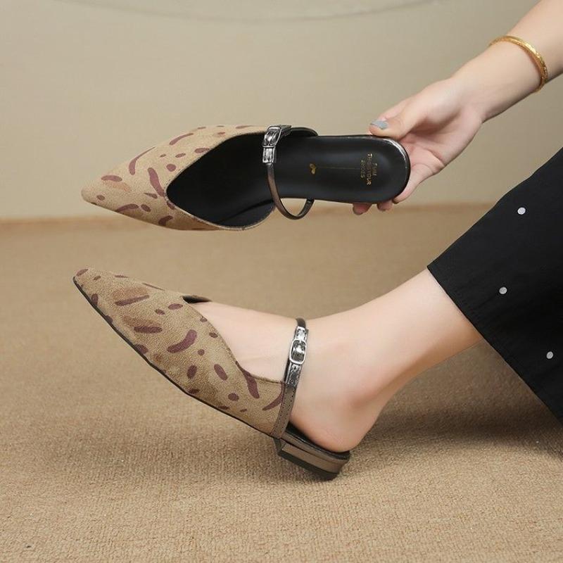 Flats Women Slippers Pointed Toe Fashion Shoes Slingback Dress Mules Shoes Summer 2026 New Elegant Sandals Femme Luxury Zapatos