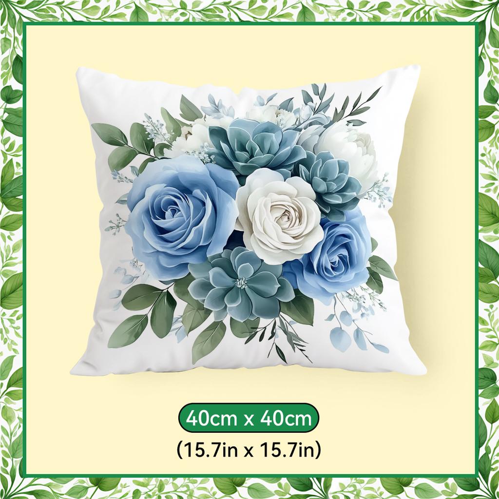 blue and white roses Cushions Pillowcase Polyester Cushion Cover Throw Pillow Pillowcover Home Car Sofa Decor