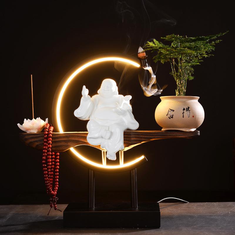 Wealth-attracting Maitreya Buddha Figurehead Ceramic Smiling Buddha Creative Lighting New Chinese-style Zen-style Living Room En