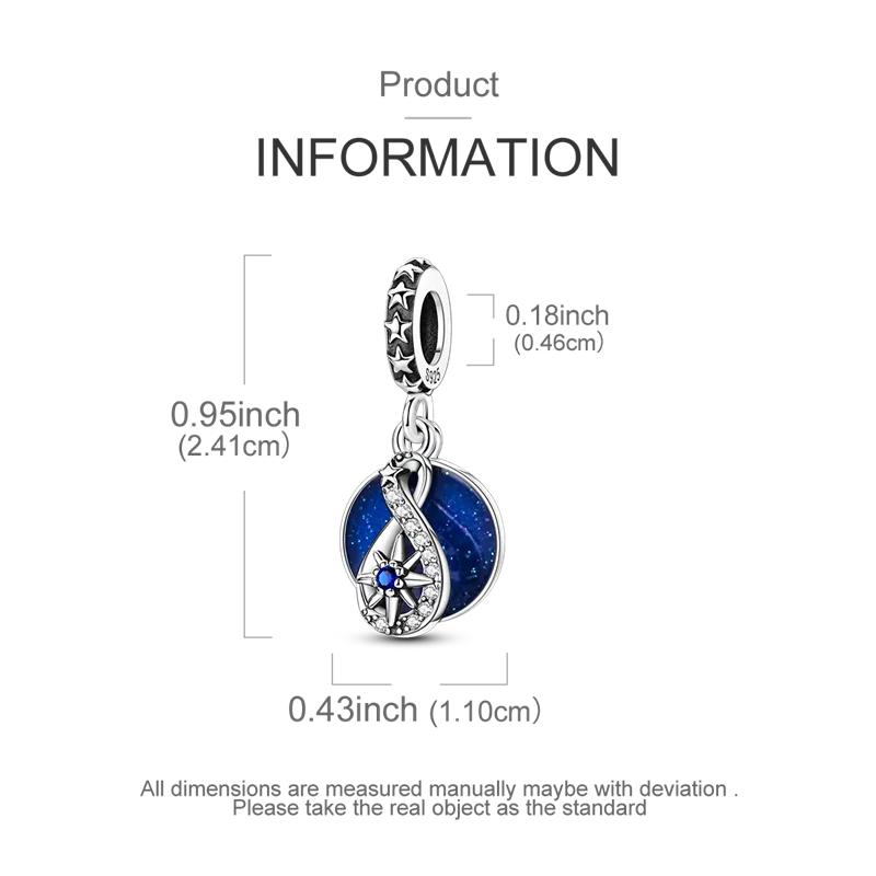 Blue Earth Series Copper Sparkling Star Heart Beads Charms Pendent Fits Original Bracelet Gift For Women