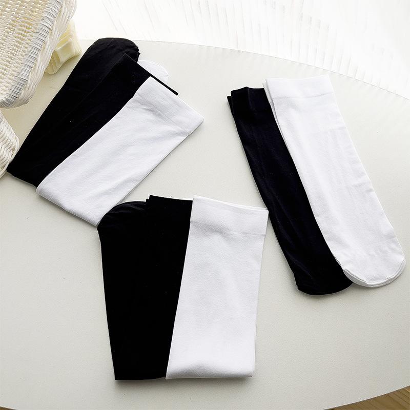 Černé a bílé ponožky z husího peří pro děti, středně dlouhé ponožky, letní tenké podkolenky, nadkolenky