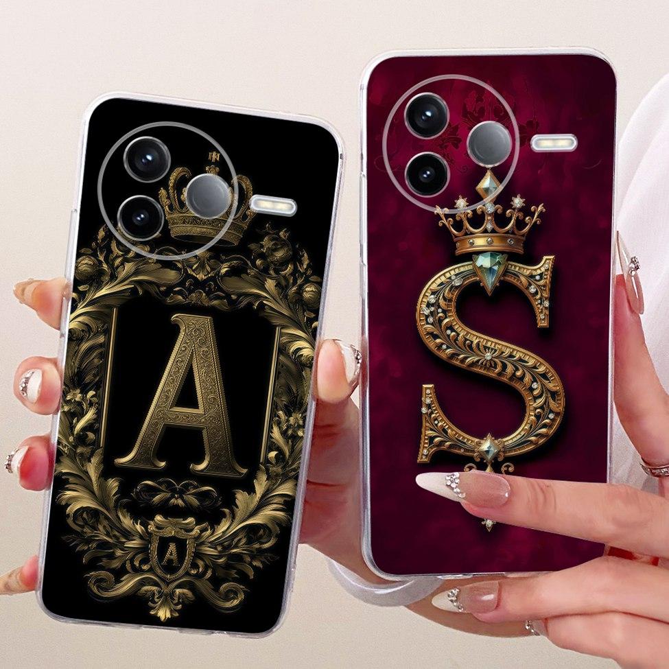 For Xiaomi Poco F7 Pro 5G Case Cover Transparent Luxury Crown A-Z Letters 2D Flat Pattern Soft Casing 24117RK2CG