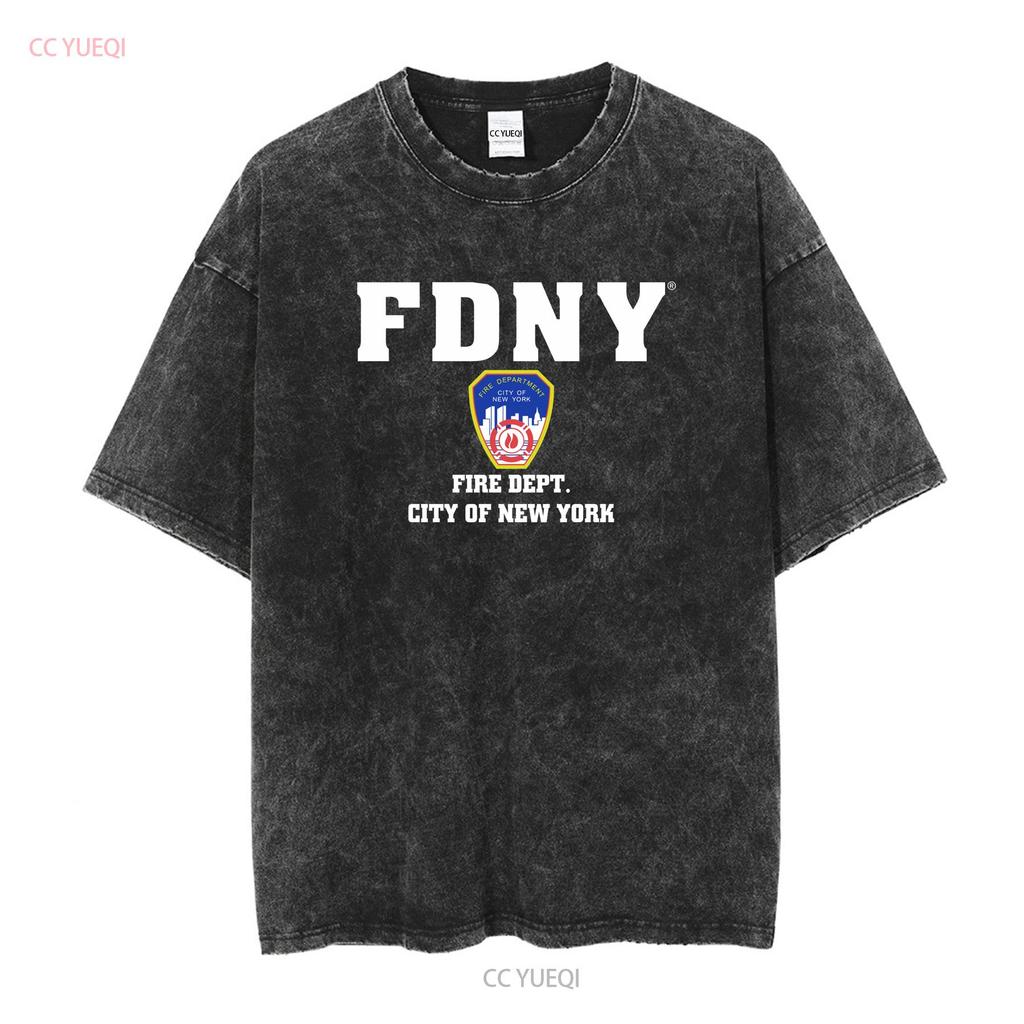 NYC Fire T Shirt Vintage Blue large department New York City Y2k long or short sleeves vintage Washed streetwear Stylish