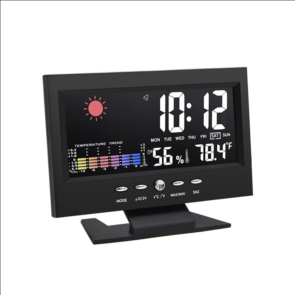 Xsdjasd 1 Set LCD Color Screen Digital Snooze Alarm Clock Weather Forecast Station Temperature Humidity Time Date Display Clock Home Plastic