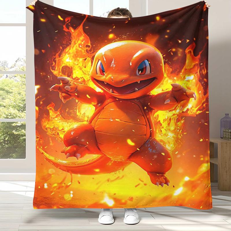Charizard Charmander Pokemon Flannel Blanket,Ultra Soft Warm Plush Throw for Home Bedroom Bed Sofa Cover Office Camping Picnic