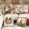 4-Piece Santa Claus Reindeer Tree Bow Pillowcase Set, Vintage Gold And White Comfortable Soft Decorative Cushion Covers
