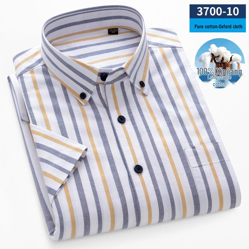 Herr sommar Oxford bomull kortärmad skjorta - Business Casual, Enzymtvättad, Antibakteriell