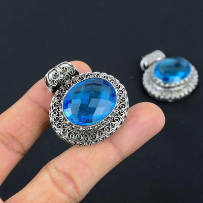 Natürlicher London-Blautopas-Edelstein, 925er Sterlingsilber-Anhänger, 3,8 cm, l4j71