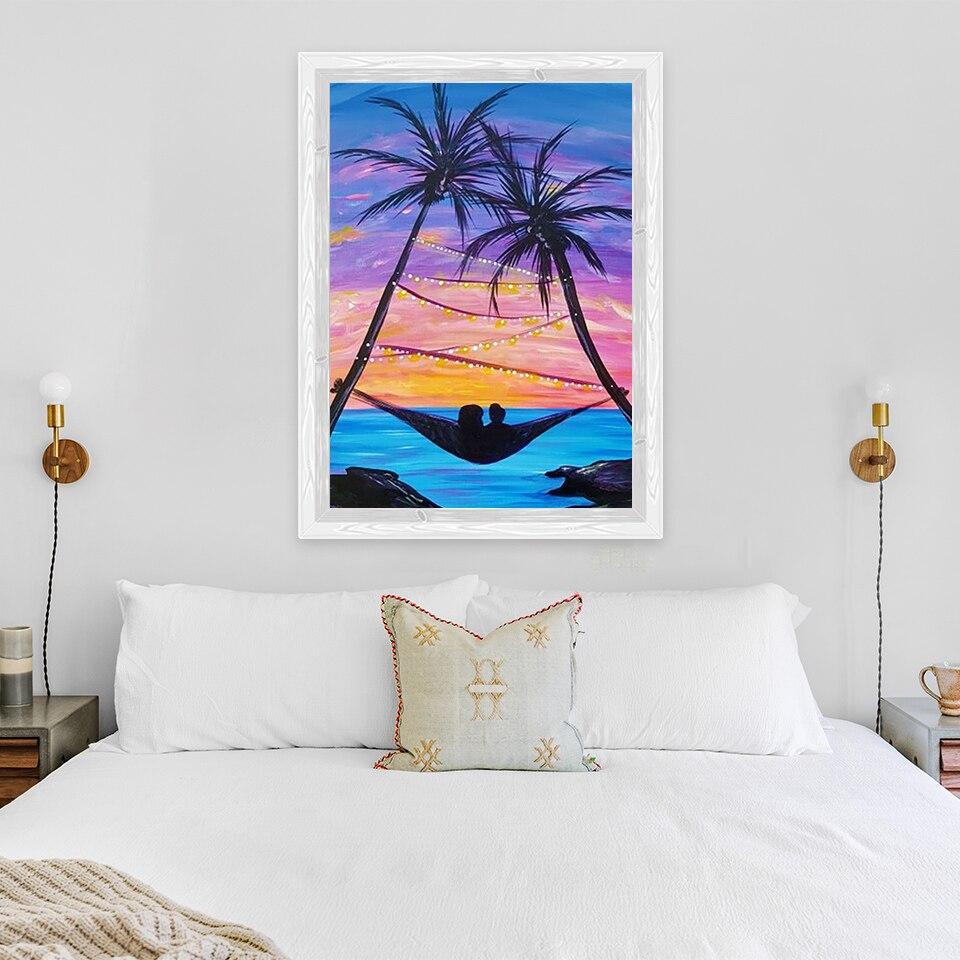 New 5D DIY Diamond Painting Beach Sunset Diamond Embroidery Scenery Cross Stitch Full Round Drill Crafts Home Decor Gift