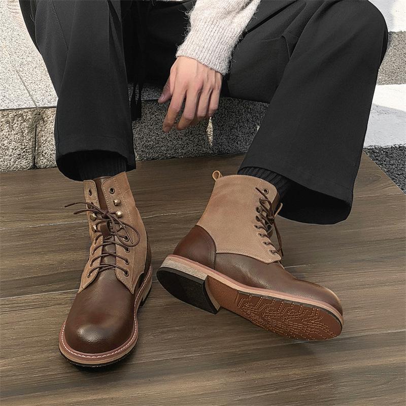 2024 men's new high-top Martin boots lace-up fashion versatile trend British retro tooling boots 24917-J