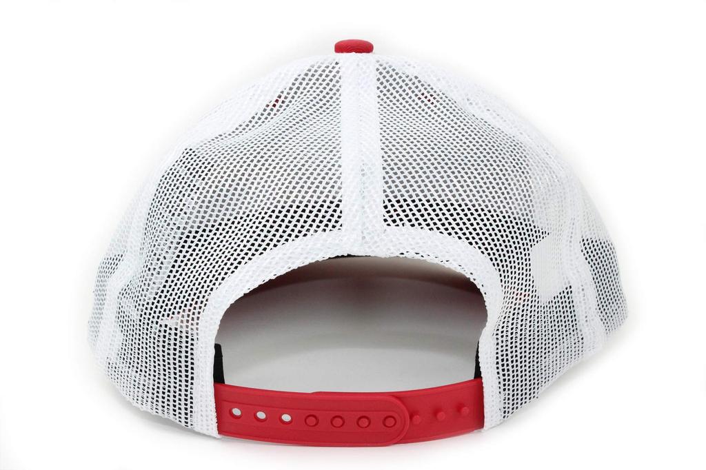 New Era Trucker Cap Low Profile Snapback in Scarlet/White