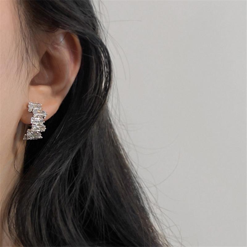 Korean Arc Exquisite Zircon Earrings For Women Luxury High Grade Geometric Earrings Fashion Jewelry Party Wedding Gift Wholesale