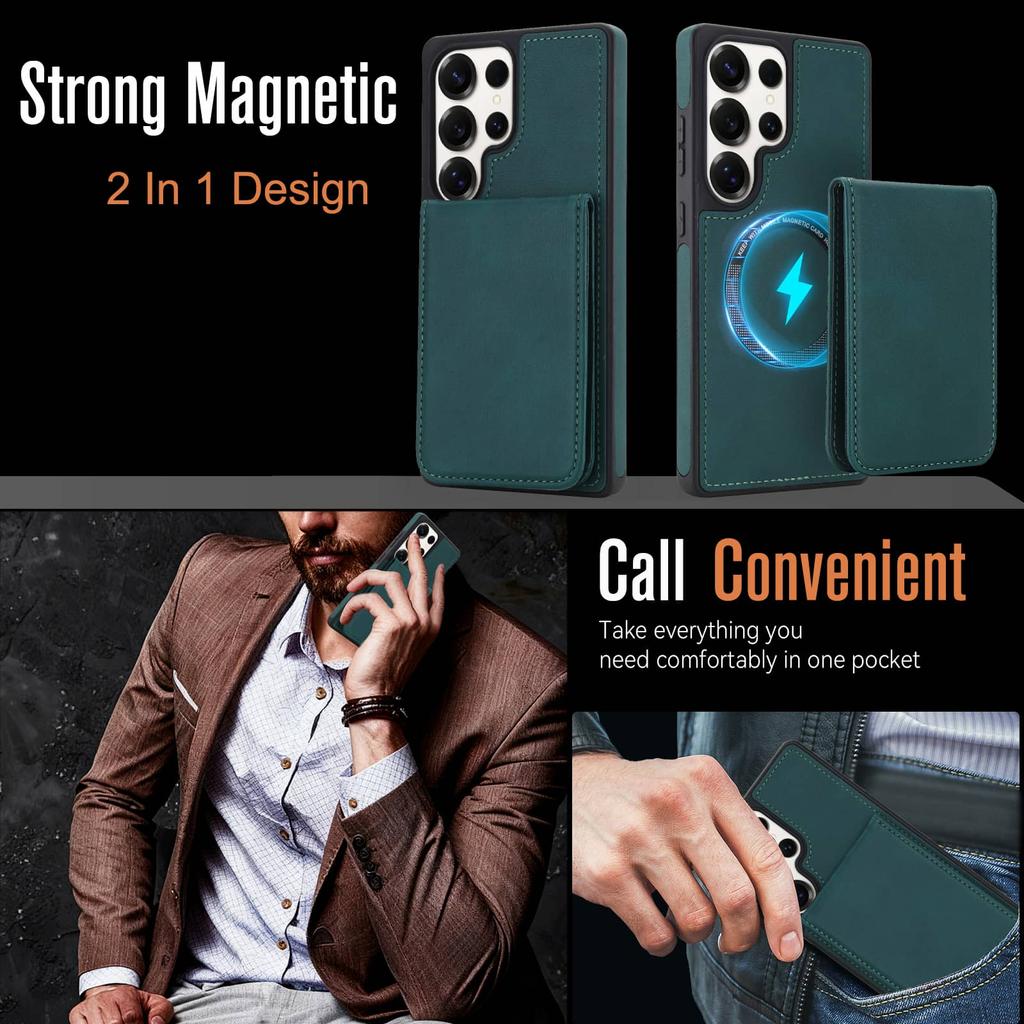 WEFOR Magnetic 2 In 1 Detachable for Samsung Galaxy S25 S24 S23 S22 Ultra Wallet Case with Card Holder, RFID Blocking Kickstand