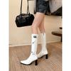 High Heel Boots Women'S European And American Patent Leather Thick Heel Square Head Belt Buckle Knight Boots But Knee Fashion Boots