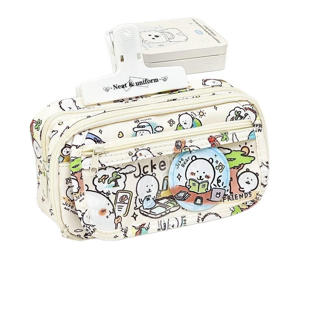 Small Red Book Cartoon Pencil Case With Multilayer Storage And Zipper For Students