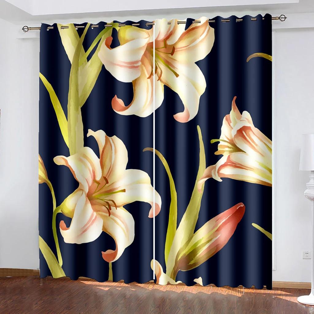 Tende Oscuranti Floreali con Gigli Rosa e Neri per Camera da Letto, Soggiorno, Bagno, Cucina, Porta. Alta Ombreggiatura, Nuovo Motivo