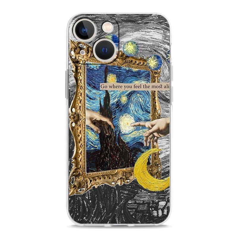 Phone Case For iPhone 15 14 13 12 Mini 11 Pro Max XS X XR 7 8 Plus Clear Shockproof Silicone TPU Cover Starry sky van gogh art