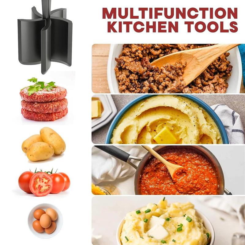 Manueller Fleischwolf, Handlicher Fleischwolf mit langem Griff, Küchenzubehör Hitzebeständiger Hamburgerfleisch-Stampfer, Küchenwerkzeuge